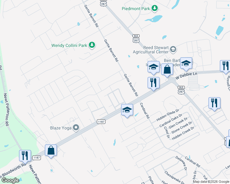 map of restaurants, bars, coffee shops, grocery stores, and more near 1718 Ryanfeld Drive in Mansfield
