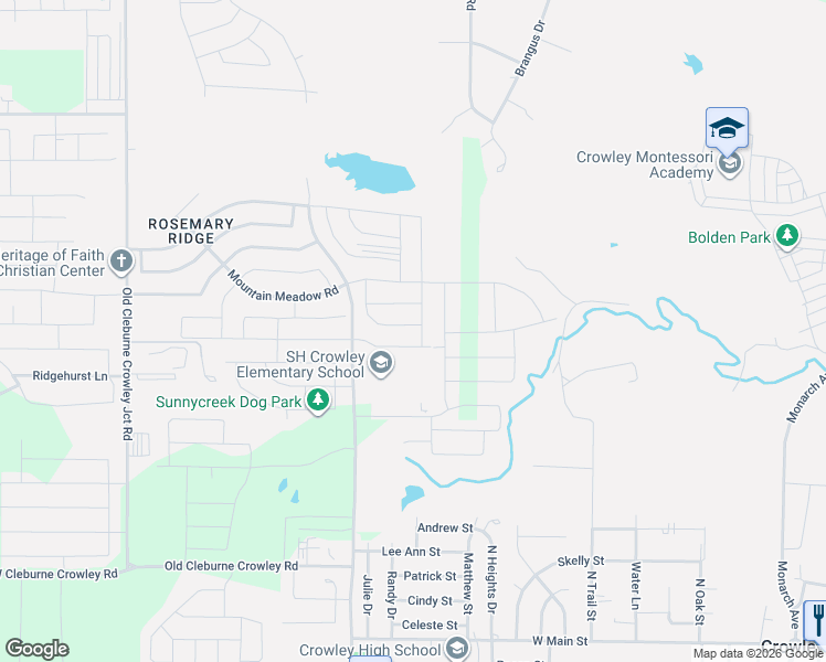 map of restaurants, bars, coffee shops, grocery stores, and more near 10525 McCart Avenue in Crowley