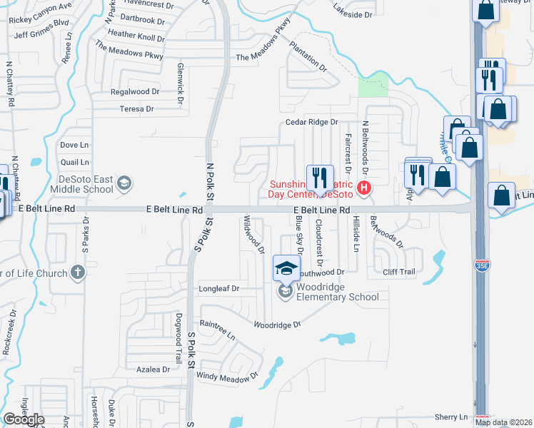 map of restaurants, bars, coffee shops, grocery stores, and more near 124 Morningside Drive in DeSoto