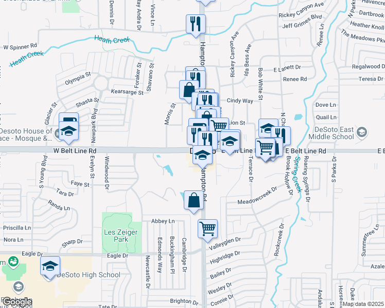 map of restaurants, bars, coffee shops, grocery stores, and more near 108 West Belt Line Road in DeSoto