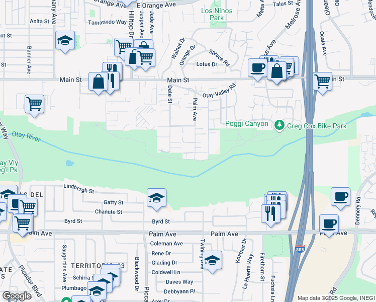 map of restaurants, bars, coffee shops, grocery stores, and more near 406 Palm Avenue in Chula Vista