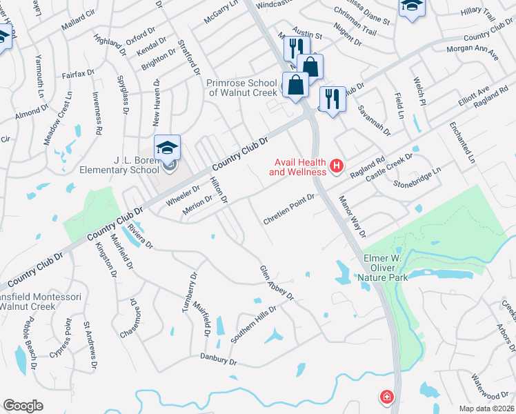 map of restaurants, bars, coffee shops, grocery stores, and more near 1505 Chretien Point Drive in Mansfield