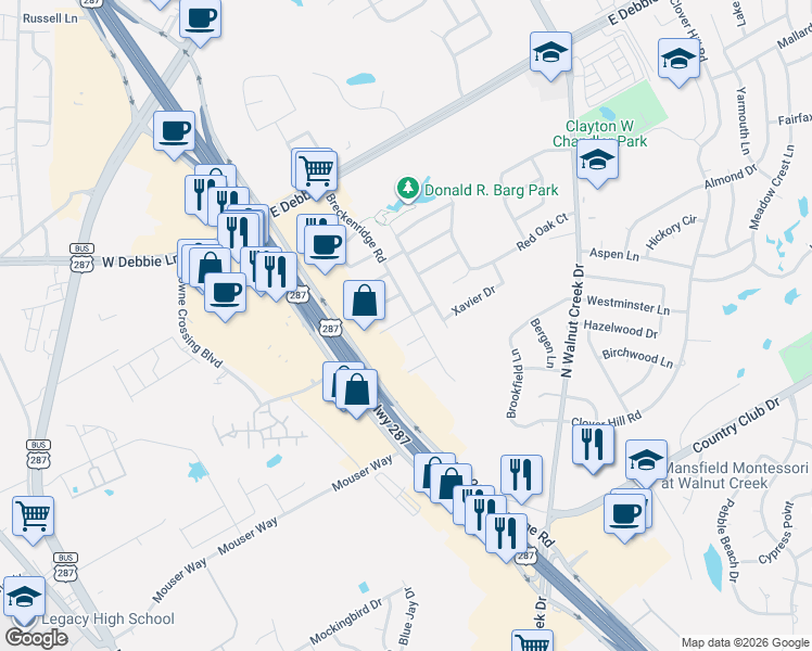 map of restaurants, bars, coffee shops, grocery stores, and more near 736 Somerset Court in Mansfield