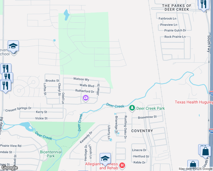 map of restaurants, bars, coffee shops, grocery stores, and more near 936 Walls Boulevard in Crowley