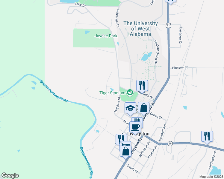 map of restaurants, bars, coffee shops, grocery stores, and more near River Bend Road in Livingston