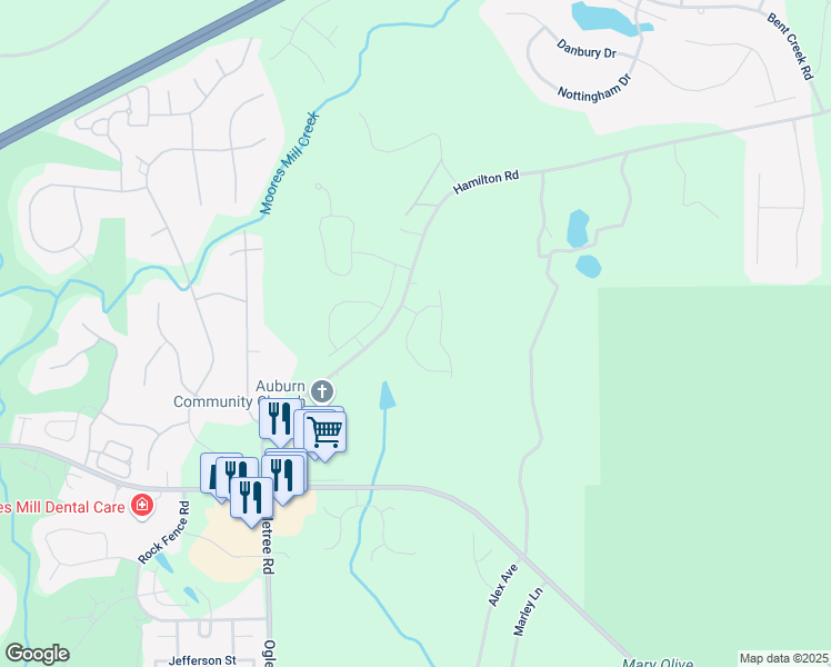 map of restaurants, bars, coffee shops, grocery stores, and more near 761 Oakdale Drive in Auburn