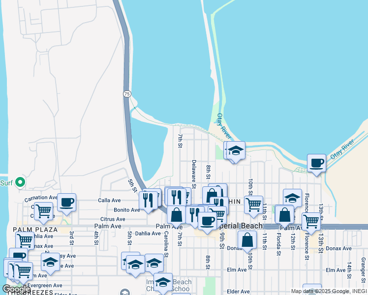 map of restaurants, bars, coffee shops, grocery stores, and more near 431 7th Street in Imperial Beach