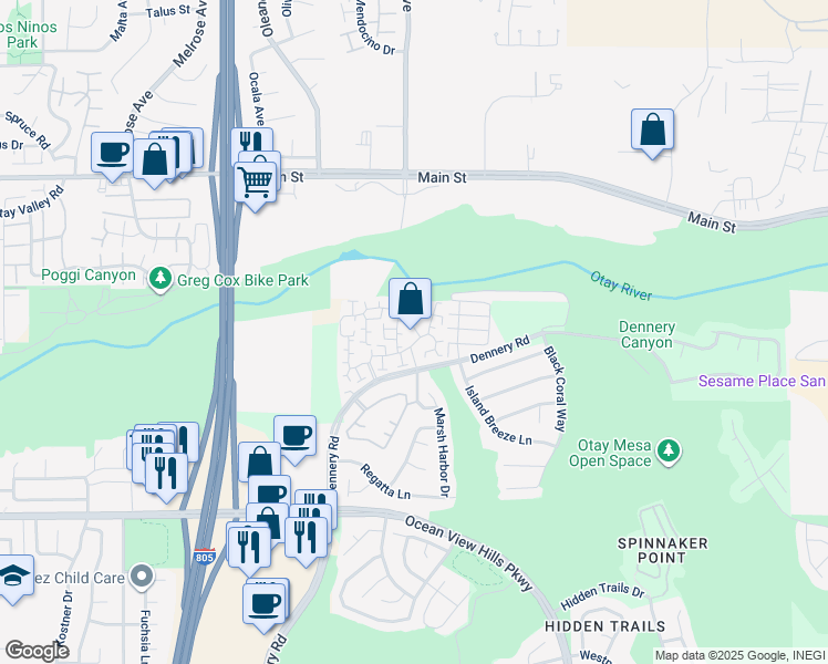 map of restaurants, bars, coffee shops, grocery stores, and more near 4808 Wind Surf Way in San Diego