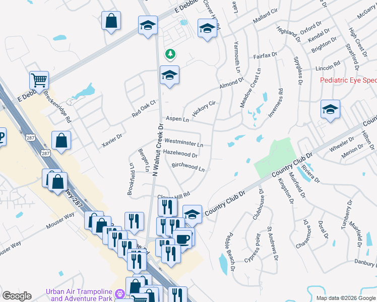 map of restaurants, bars, coffee shops, grocery stores, and more near 1024 Hazelwood Drive in Mansfield
