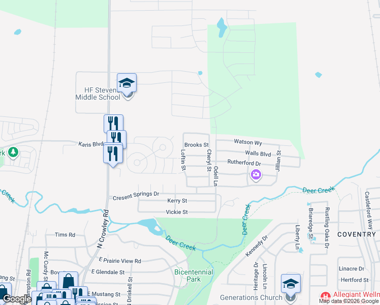 map of restaurants, bars, coffee shops, grocery stores, and more near 629 Shotwell Street in Crowley