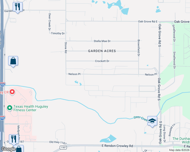 map of restaurants, bars, coffee shops, grocery stores, and more near 913 Nicole Way in Cross Timber