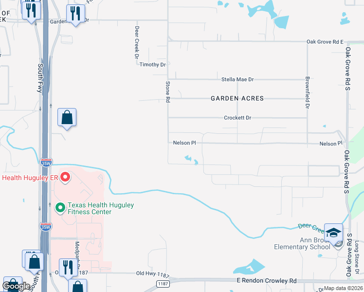 map of restaurants, bars, coffee shops, grocery stores, and more near 724 Nelson Place in Burleson