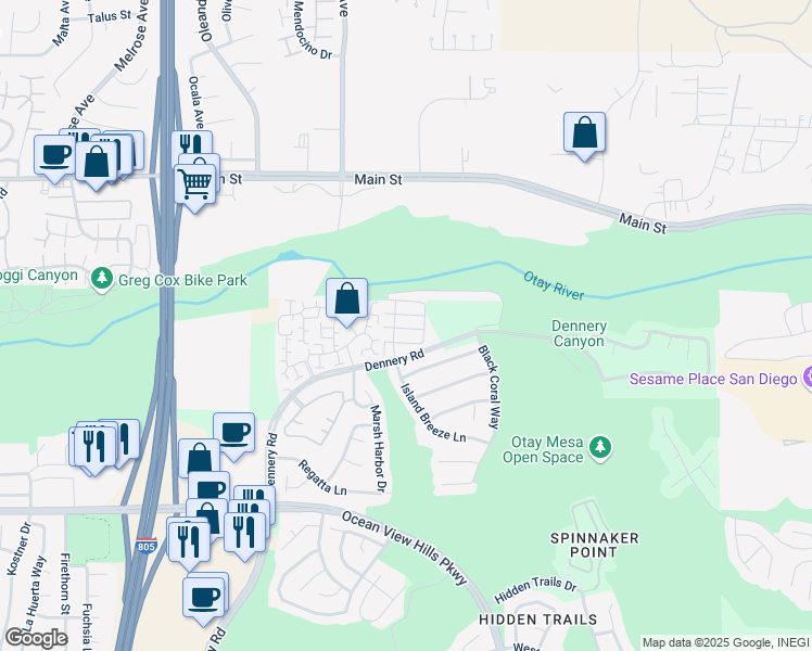 map of restaurants, bars, coffee shops, grocery stores, and more near 4859 Ballast Lane in San Diego