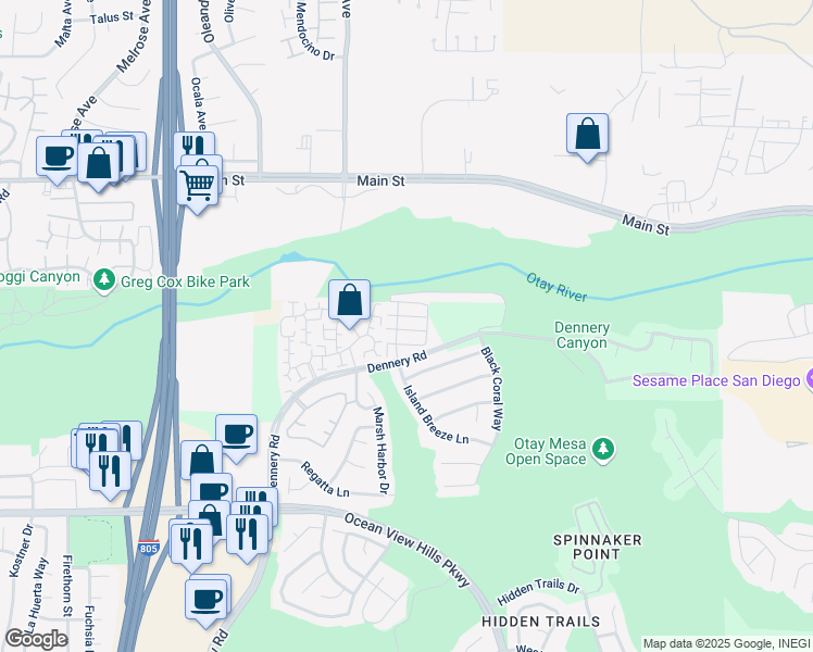map of restaurants, bars, coffee shops, grocery stores, and more near 4859 Ballast Lane in San Diego