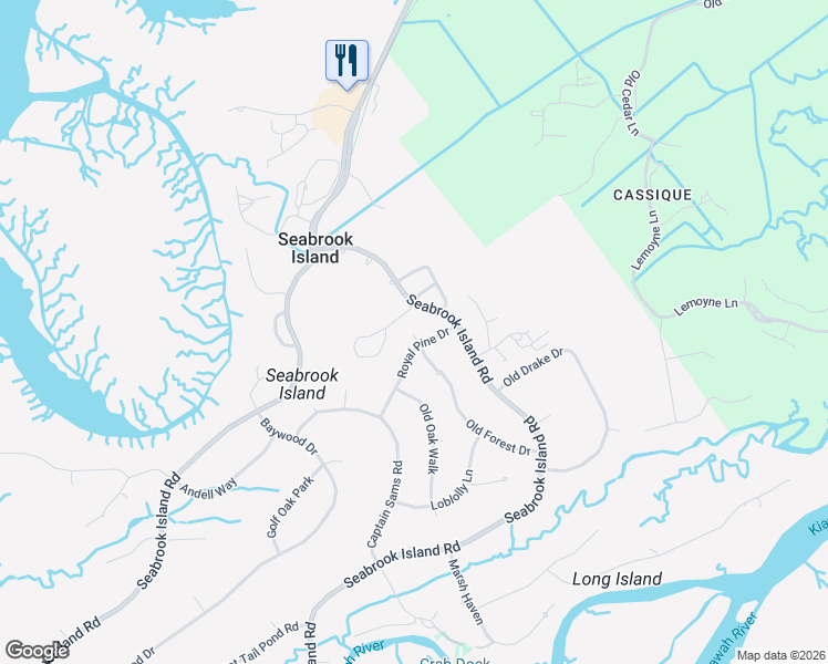 map of restaurants, bars, coffee shops, grocery stores, and more near 2291 Seabrook Island Road in Johns Island