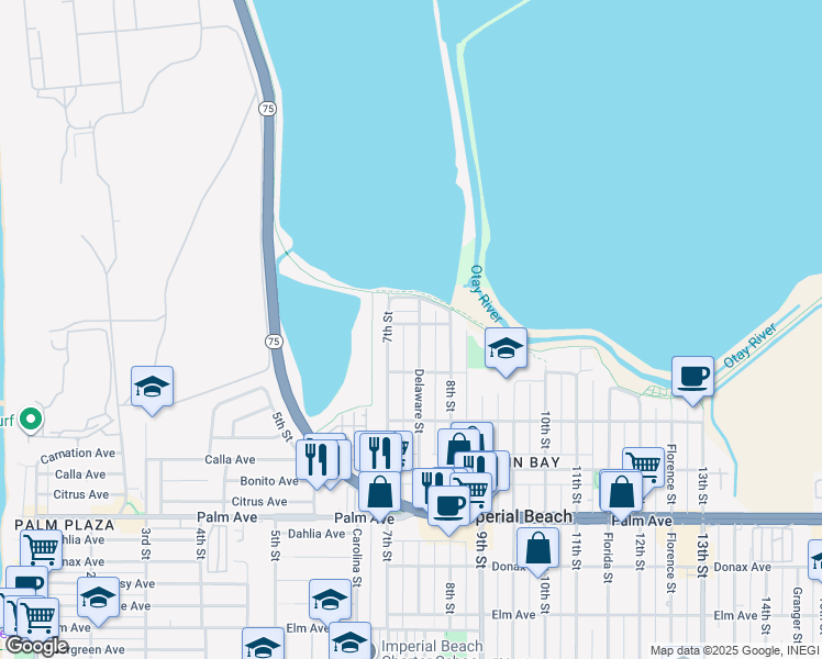 map of restaurants, bars, coffee shops, grocery stores, and more near 394 Delaware Street in Imperial Beach