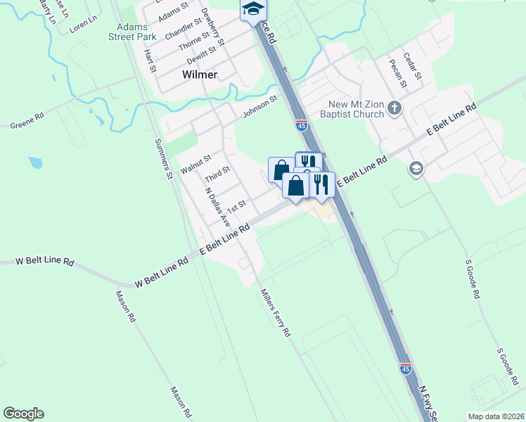 map of restaurants, bars, coffee shops, grocery stores, and more near 124 College Street in Wilmer