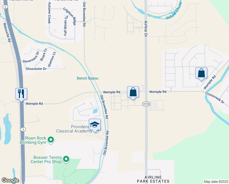 map of restaurants, bars, coffee shops, grocery stores, and more near 130 Wemple Road in Bossier City