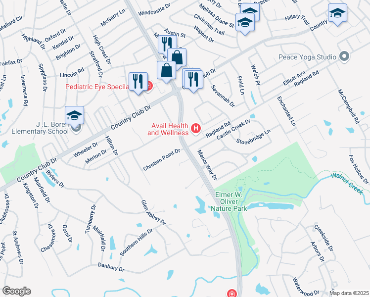 map of restaurants, bars, coffee shops, grocery stores, and more near Matlock Rd & Ragland Rd in Mansfield