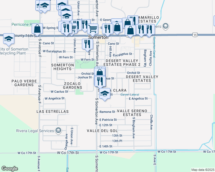 map of restaurants, bars, coffee shops, grocery stores, and more near in Somerton