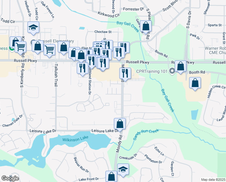 map of restaurants, bars, coffee shops, grocery stores, and more near in Warner Robins