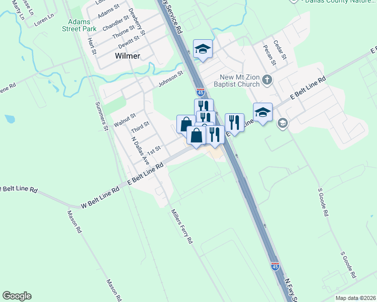 map of restaurants, bars, coffee shops, grocery stores, and more near 352 East Belt Line Road in Wilmer