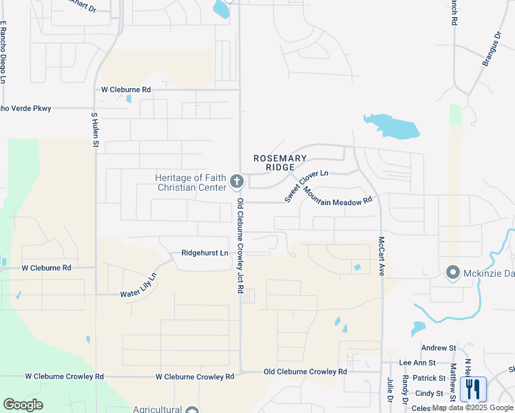map of restaurants, bars, coffee shops, grocery stores, and more near 4345 Sweet Clover Lane in Crowley
