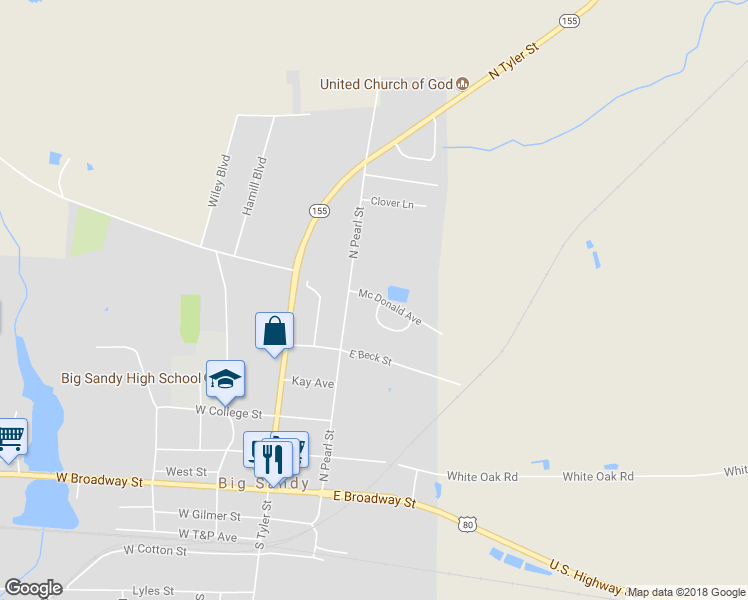 map of restaurants, bars, coffee shops, grocery stores, and more near 308 Mc Donald Avenue in Big Sandy