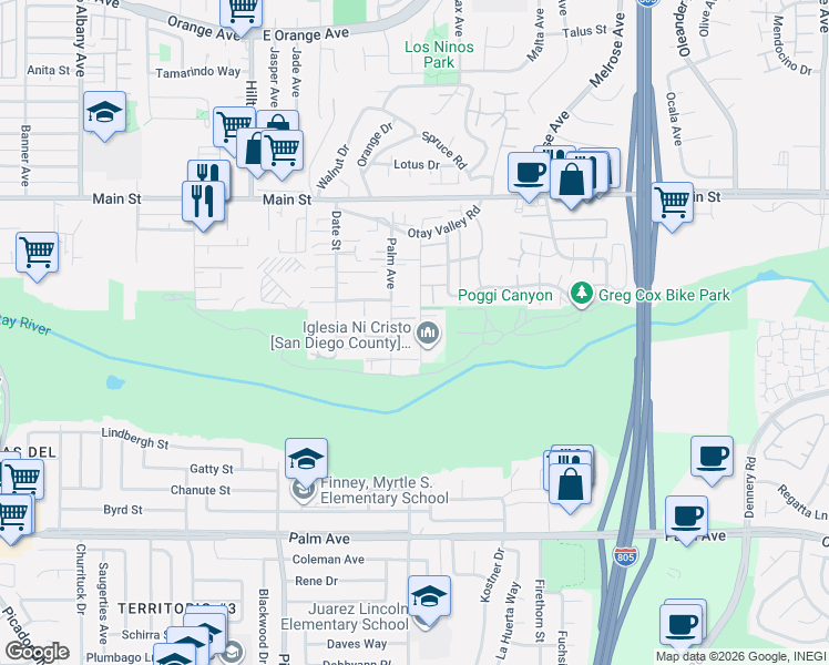 map of restaurants, bars, coffee shops, grocery stores, and more near 1835 Rios Avenue in Chula Vista