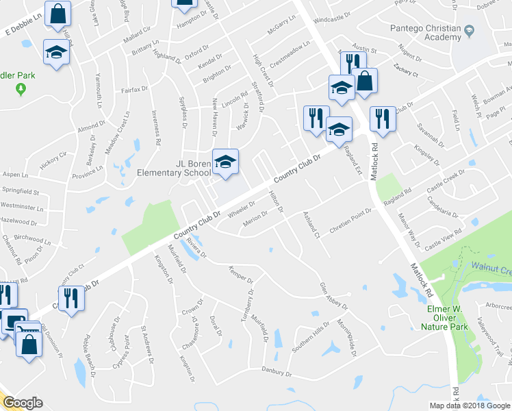 map of restaurants, bars, coffee shops, grocery stores, and more near 1416 Wheeler Drive in Mansfield