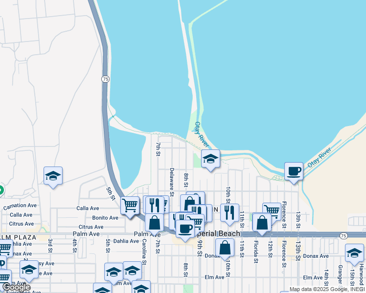 map of restaurants, bars, coffee shops, grocery stores, and more near 395 8th Street in Imperial Beach
