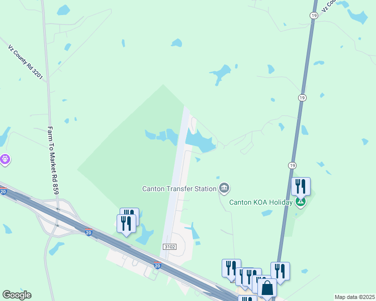 map of restaurants, bars, coffee shops, grocery stores, and more near 17770 Interstate 20 Frontage Road in Canton