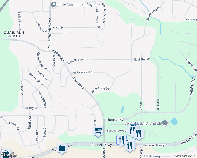 map of restaurants, bars, coffee shops, grocery stores, and more near 104 Dove Ct in Warner Robins