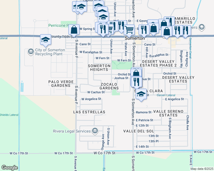 map of restaurants, bars, coffee shops, grocery stores, and more near 738 South Orange Avenue in Somerton