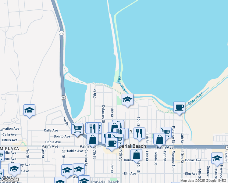 map of restaurants, bars, coffee shops, grocery stores, and more near 395 8th Street in Imperial Beach