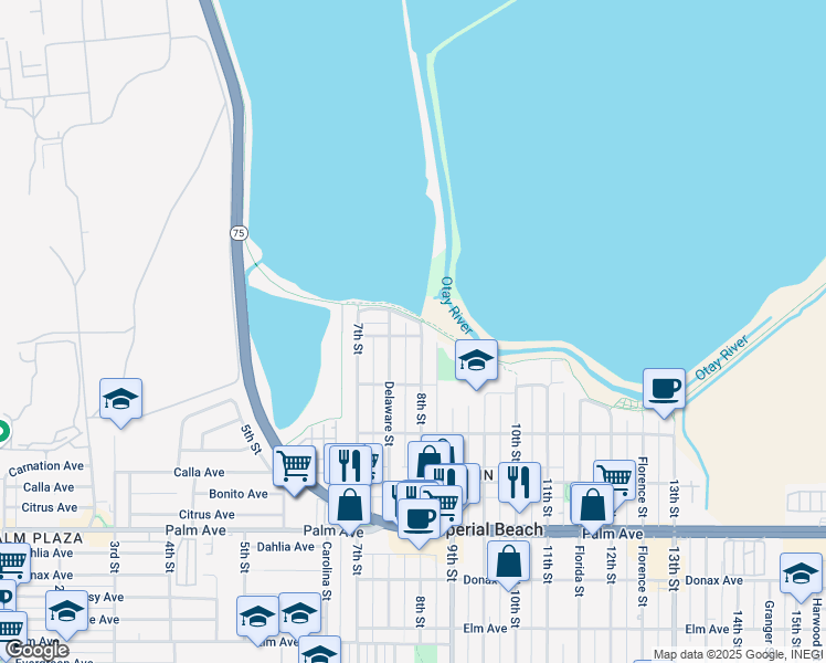 map of restaurants, bars, coffee shops, grocery stores, and more near 395 8th Street in Imperial Beach