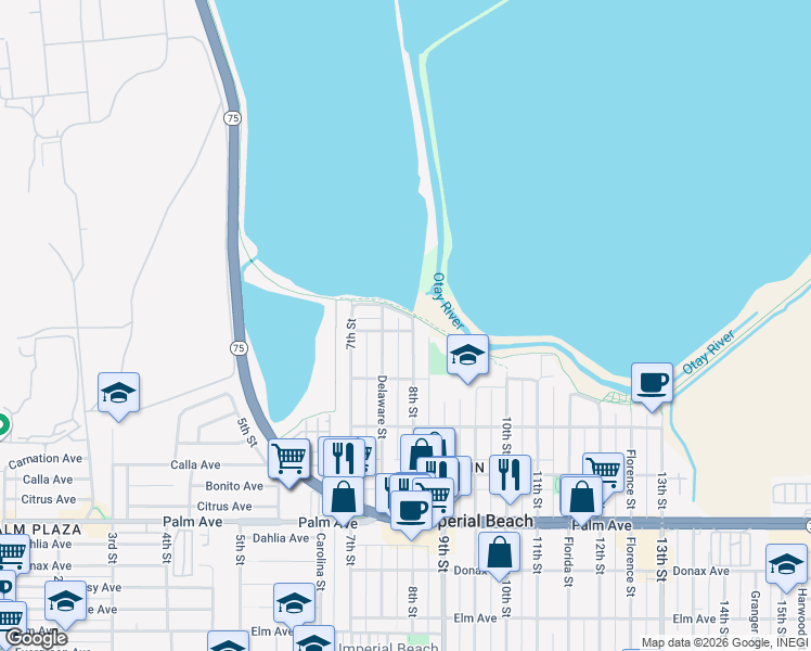 map of restaurants, bars, coffee shops, grocery stores, and more near 786 Basswood Avenue in Imperial Beach