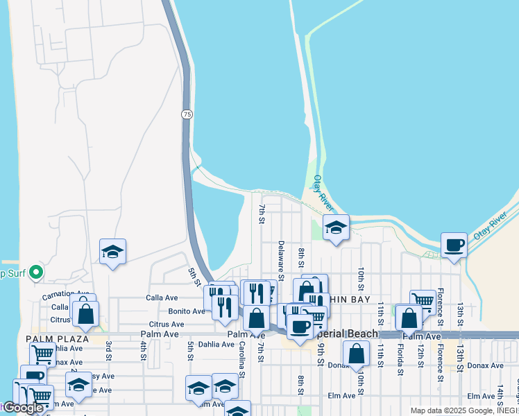 map of restaurants, bars, coffee shops, grocery stores, and more near 378 7th Street in Imperial Beach
