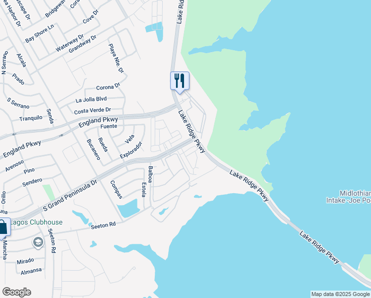 map of restaurants, bars, coffee shops, grocery stores, and more near 7301 Ventura Lane in Grand Prairie