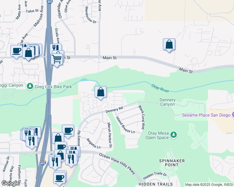 map of restaurants, bars, coffee shops, grocery stores, and more near 4859 Ballast Lane in San Diego