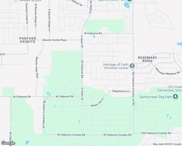 map of restaurants, bars, coffee shops, grocery stores, and more near 10229-10307 West Cleburne Road in Crowley