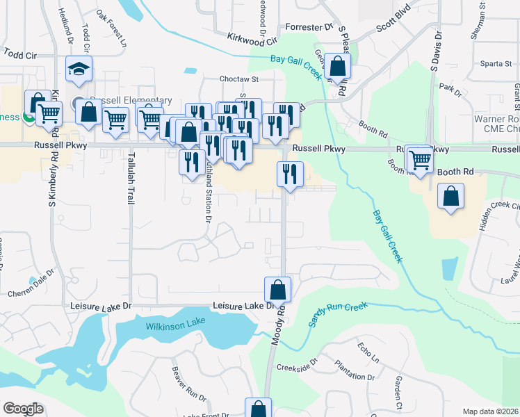 map of restaurants, bars, coffee shops, grocery stores, and more near in Warner Robins