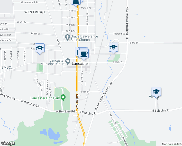 map of restaurants, bars, coffee shops, grocery stores, and more near 390 South State Street in Lancaster