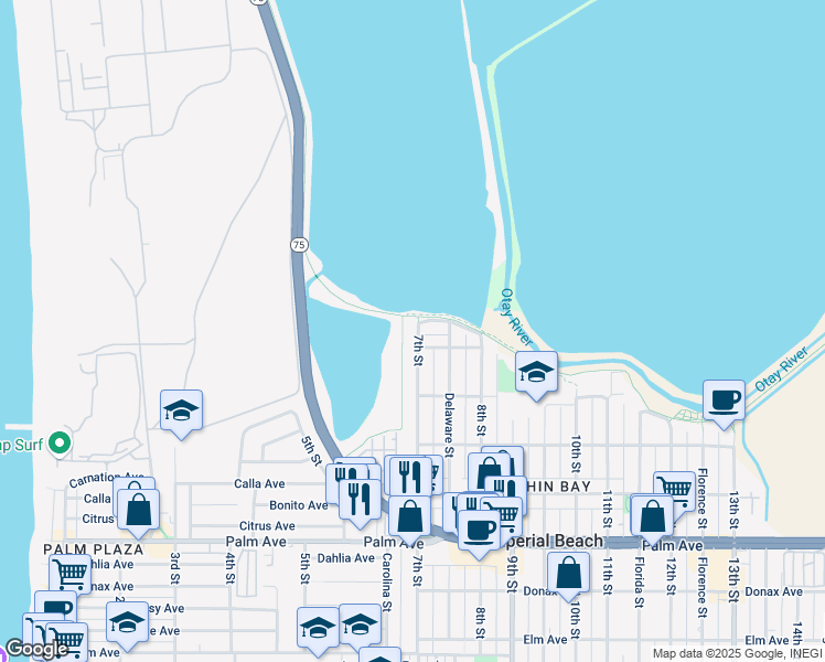 map of restaurants, bars, coffee shops, grocery stores, and more near 368 7th Street in Imperial Beach