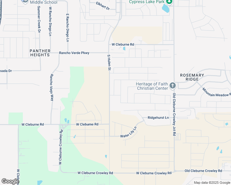map of restaurants, bars, coffee shops, grocery stores, and more near 10229-10307 West Cleburne Road in Crowley