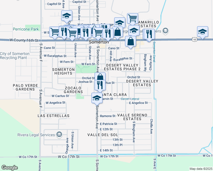 map of restaurants, bars, coffee shops, grocery stores, and more near in Somerton