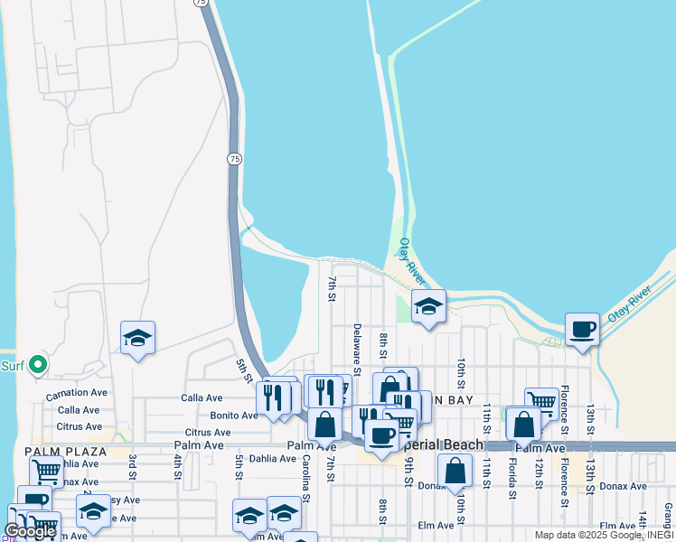 map of restaurants, bars, coffee shops, grocery stores, and more near 394 Delaware Street in Imperial Beach