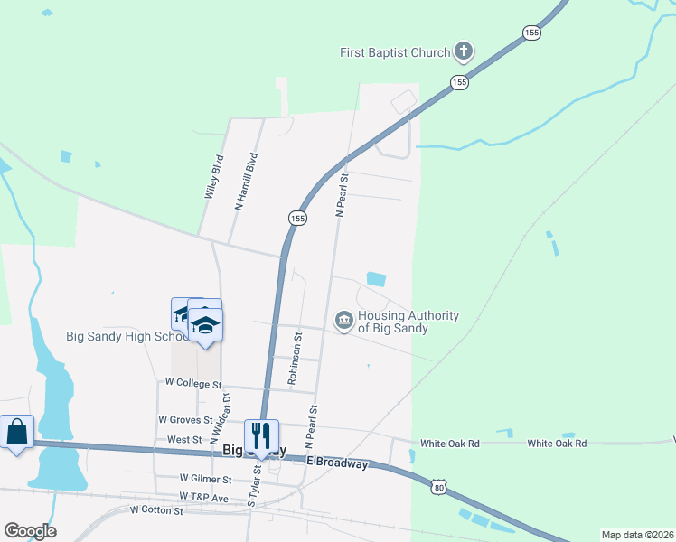 map of restaurants, bars, coffee shops, grocery stores, and more near 308 Mc Donald Avenue in Big Sandy