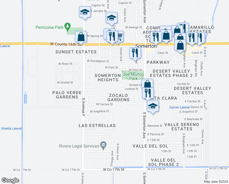 map of restaurants, bars, coffee shops, grocery stores, and more near 738 South Orange Avenue in Somerton