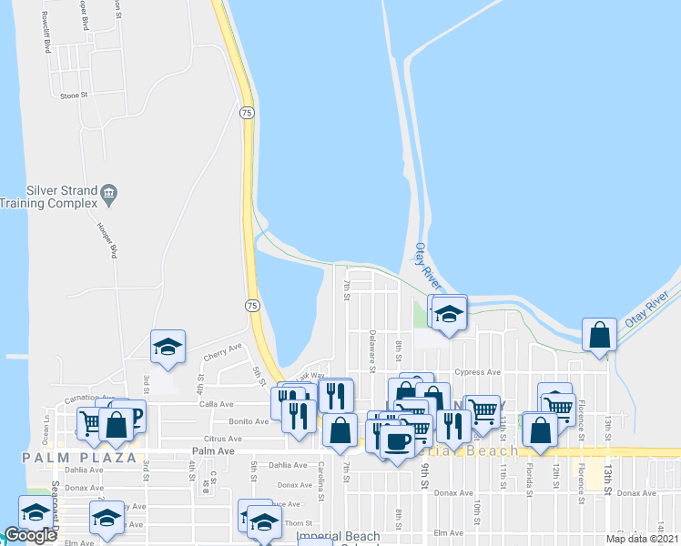 map of restaurants, bars, coffee shops, grocery stores, and more near 378 7th Street in Imperial Beach